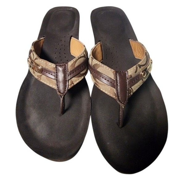 Coach Wedge Thong Sandals Jaden Size 10 Y2K Brown - Picture 2 of 10